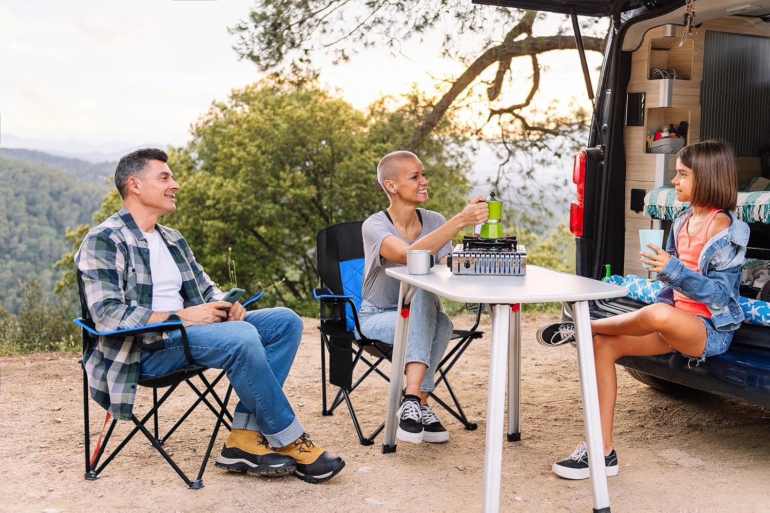 FAIR WIND Oversized Fully Padded Camping Chair, Heavy Duty Quad Fold Arm Chair Support 350 LBS with Cup Holder, Collapsible Lumbar Back Chair Portable for Outdoor, Blue - Image 2