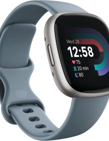 Fitbit Versa 4 Fitness Smartwatch with Daily Readiness, GPS, 24/7 Heart Rate, 40+ Exercise Modes, Sleep Tracking and more, Waterfall Blue/Platinum, One Size (S & L Bands Included)