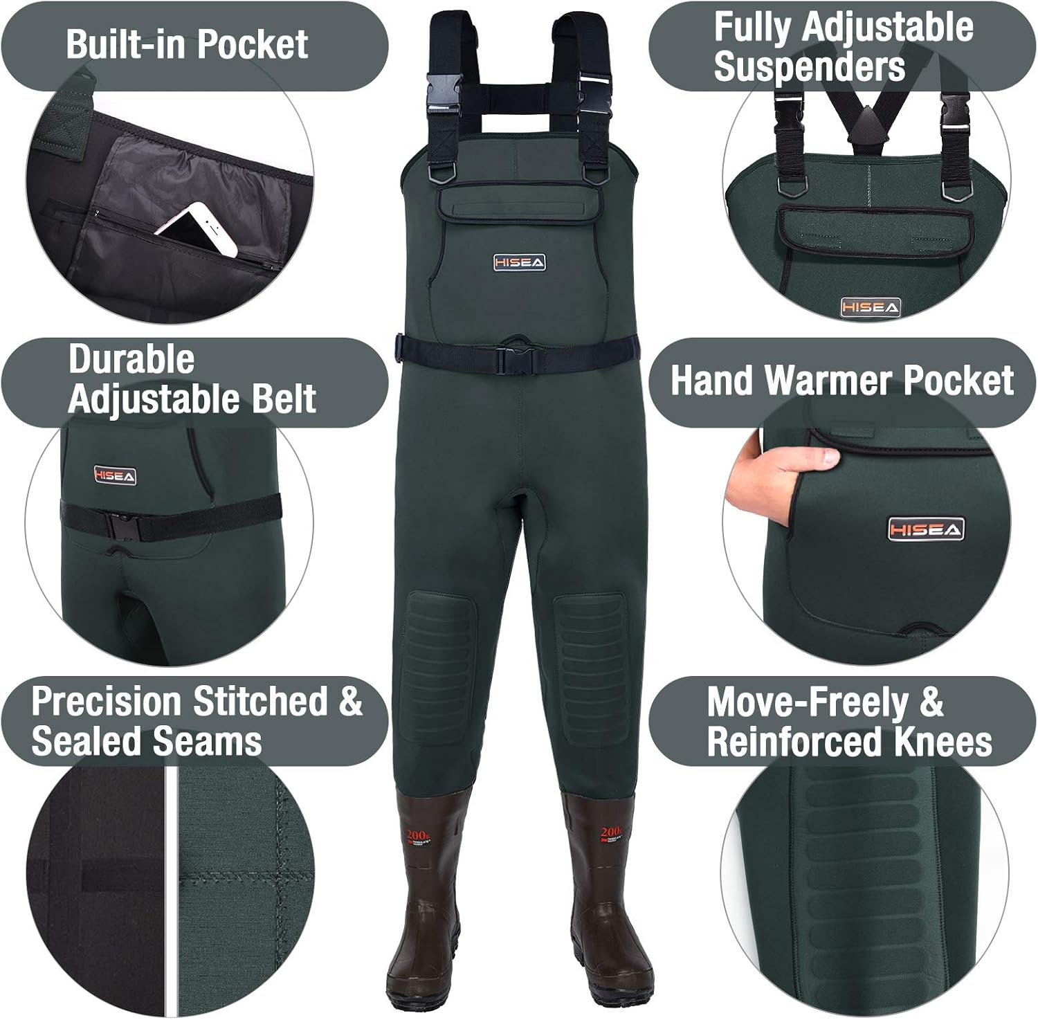 HISEA Neoprene Fishing Chest Waders for Men with Boots Cleated Bootfoot Waterproof Mens Womens Wader Fishing & Hunting Wader - Image 2