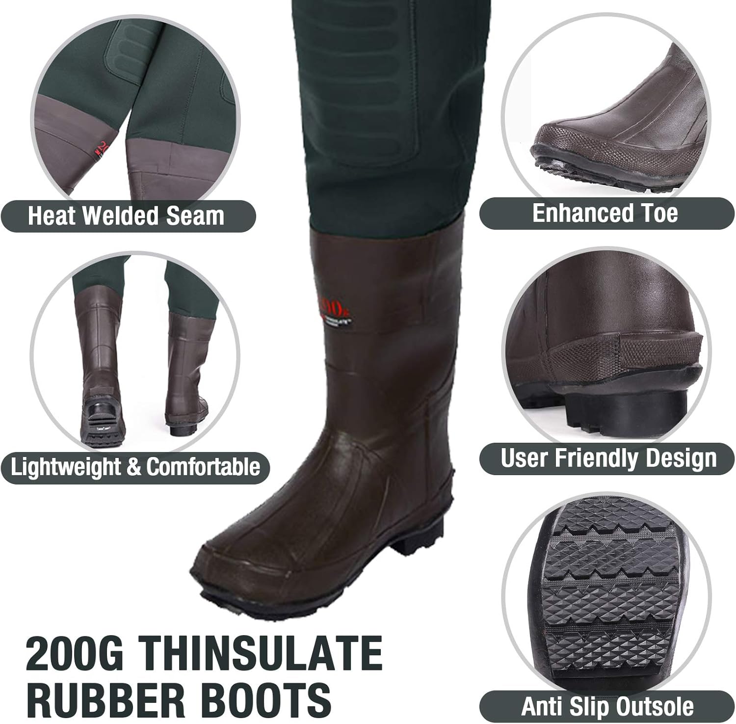 HISEA Neoprene Fishing Chest Waders for Men with Boots Cleated Bootfoot Waterproof Mens Womens Wader Fishing & Hunting Wader - Image 3