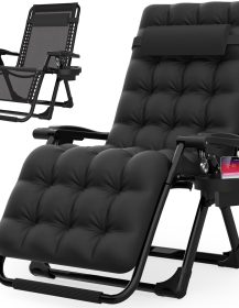 Suteck Zero Gravity Chair, Reclining Camping Lounge Chair w/Removable Cushion, Upgraded Lock and Cup Holder, Reclining Patio Chairs Folding Recliner for Indoor and Outdoor