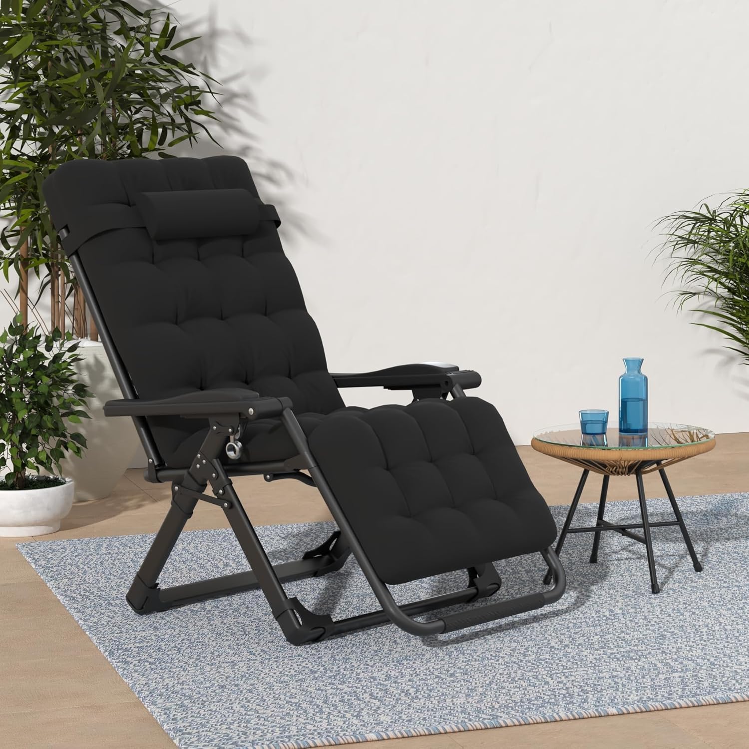 Suteck Zero Gravity Chair, Reclining Camping Lounge Chair w/Removable Cushion, Upgraded Lock and Cup Holder, Reclining Patio Chairs Folding Recliner for Indoor and Outdoor - Image 2