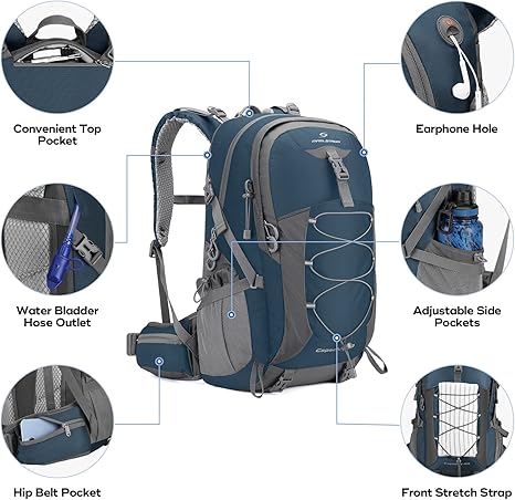 Maelstrom Hiking Backpack,Camping Backpack,40L Waterproof Hiking Daypack with Rain Cover,Lightweight Travel Backpack,Blue - Image 2